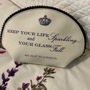 My Flat in London White Canvas Cosmetic Pouch with Navy Script